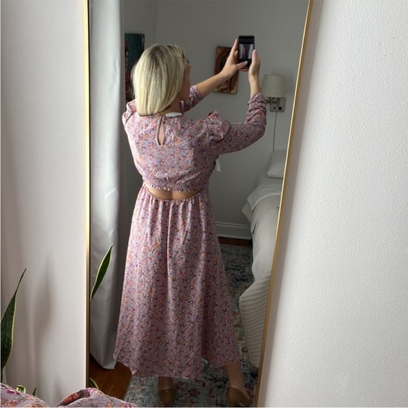 Astr the Label Maxi Dress Womens Size XL Purple Ruched Puff Sleeve VNeck - Picture 2 of 5